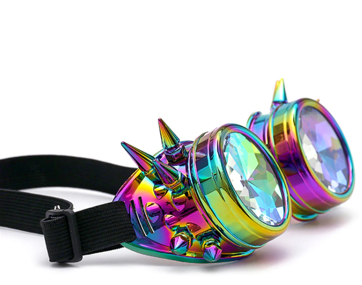 Kaleidoscope Rave Steampunk Goggles Chromatic  - Rainbow Lenses