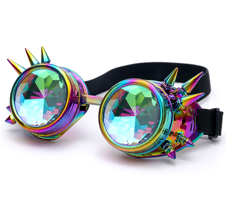 Kaleidoscope Rave Steampunk Goggles Chromatic  - Rainbow Lenses